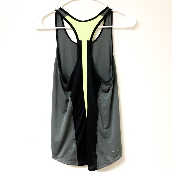 Nike Dri Fit Loose Racerback Workout Tank Top Size Small Gray Neon Green Colors - Picture 2 of 4